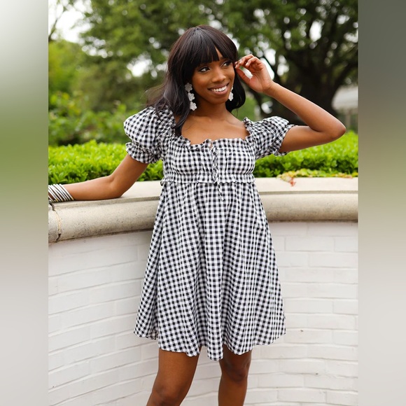 Buddy love dress - JAC PUFF SLEEVE SHORT DRESS - BLACK PLAID - Picture 2 of 3